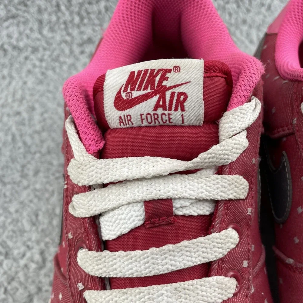 Nike Air Force 1 Shoes Youth 6.5 Red Pink‎ Dot Canvas Sports Casual Streetwear